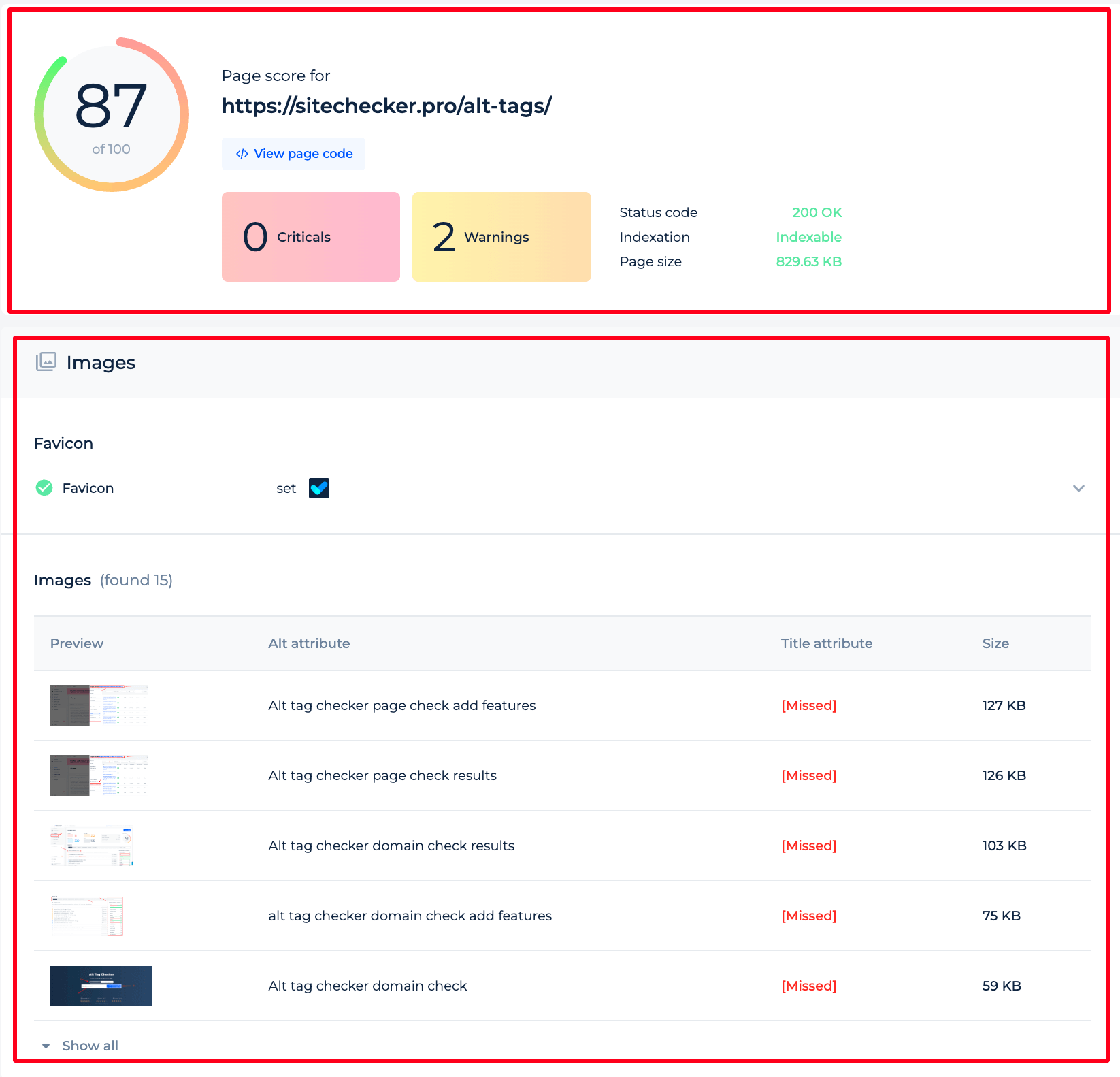 Alt Text Checker Results