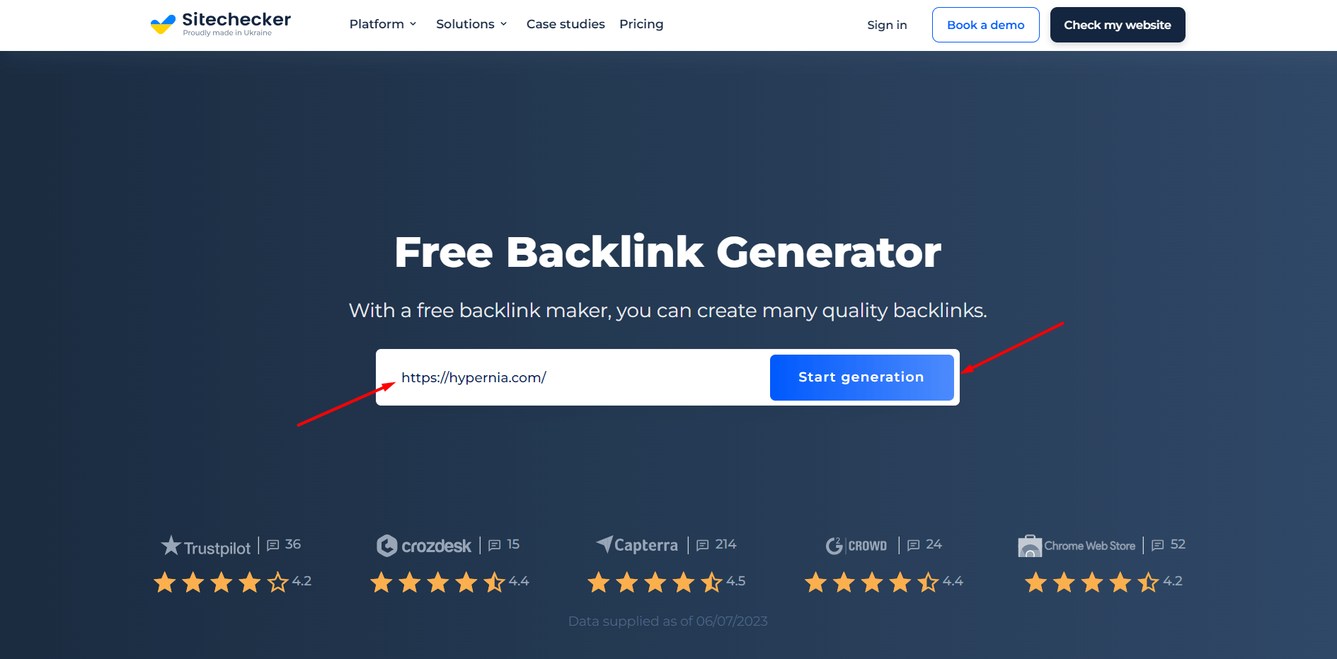 Início do Gerador de Backlinks