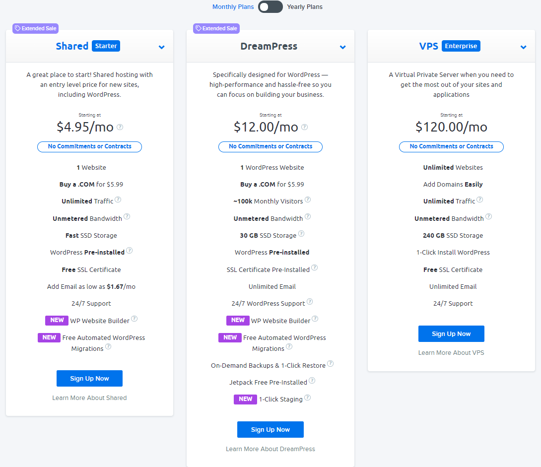 Dreamhost barındırma planları