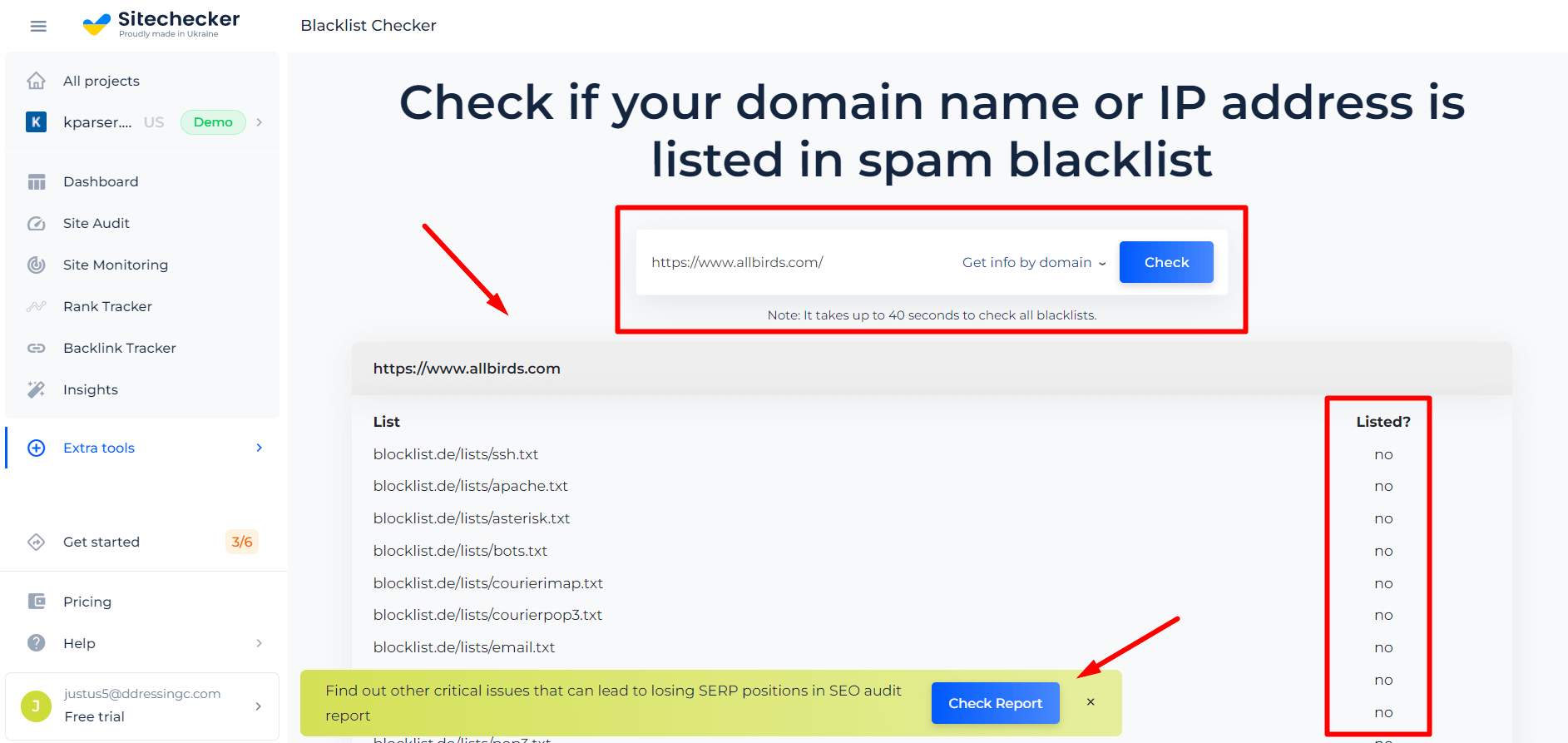 Blacklist Checker Results