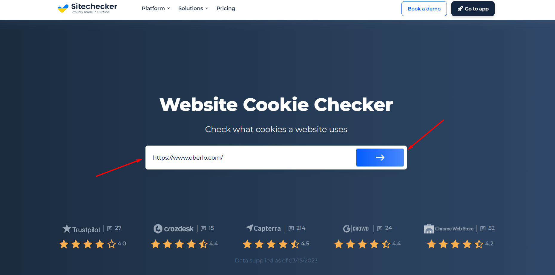 The website cookie checker tool with an example URL