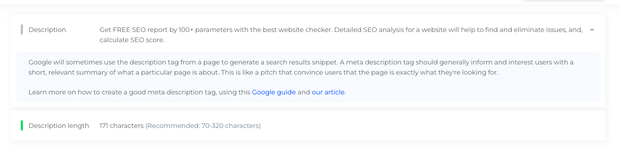 resultados del verificador de longitud de meta descripción