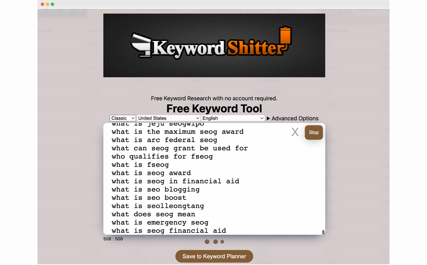 Keyword Sheeter