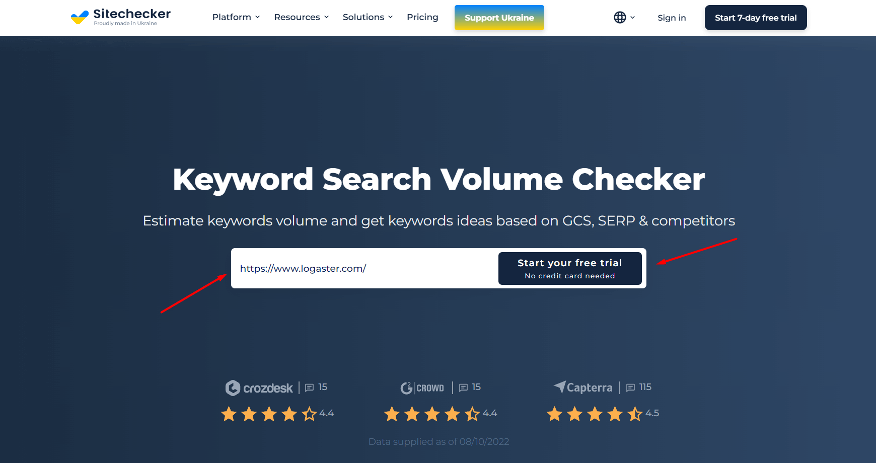 Keyword volume checker - free trial start step