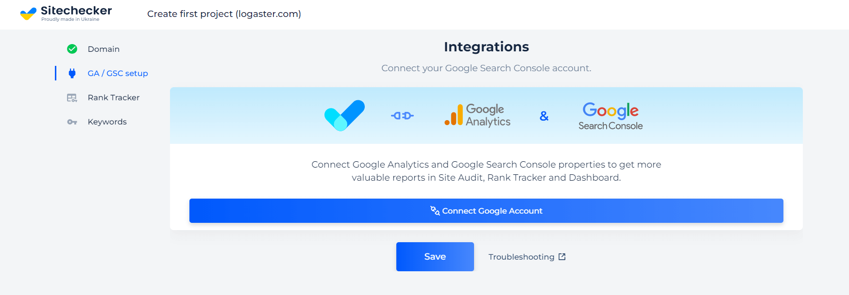 GA and GSC integration for keyword volume checker