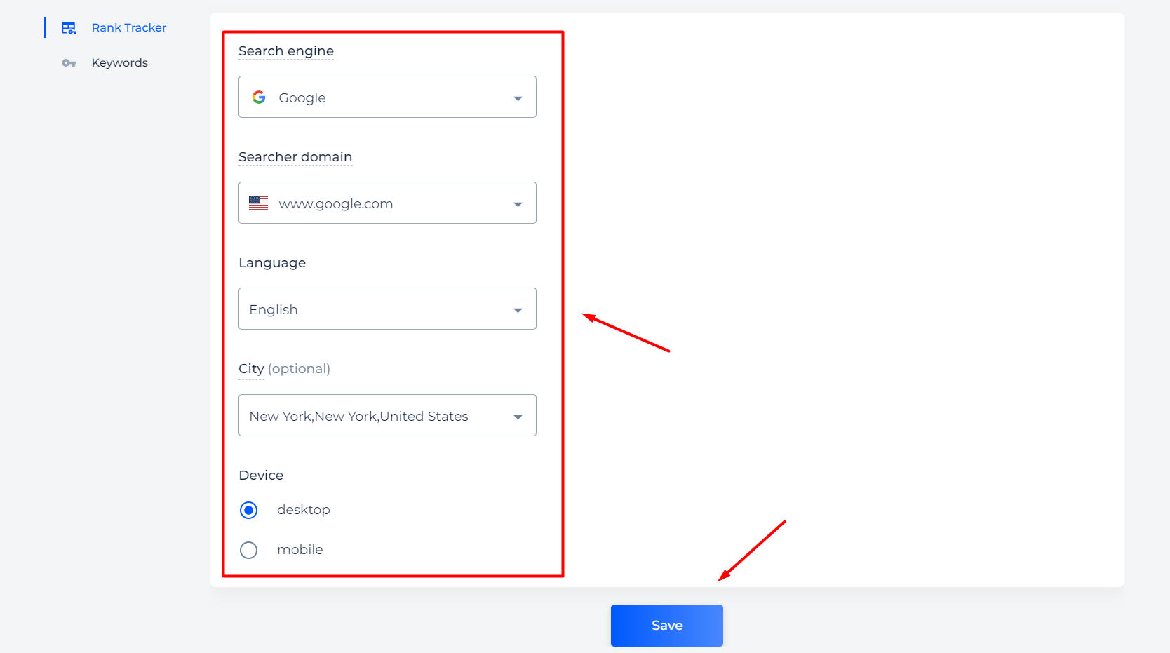 Keyword ranking setting for volume check