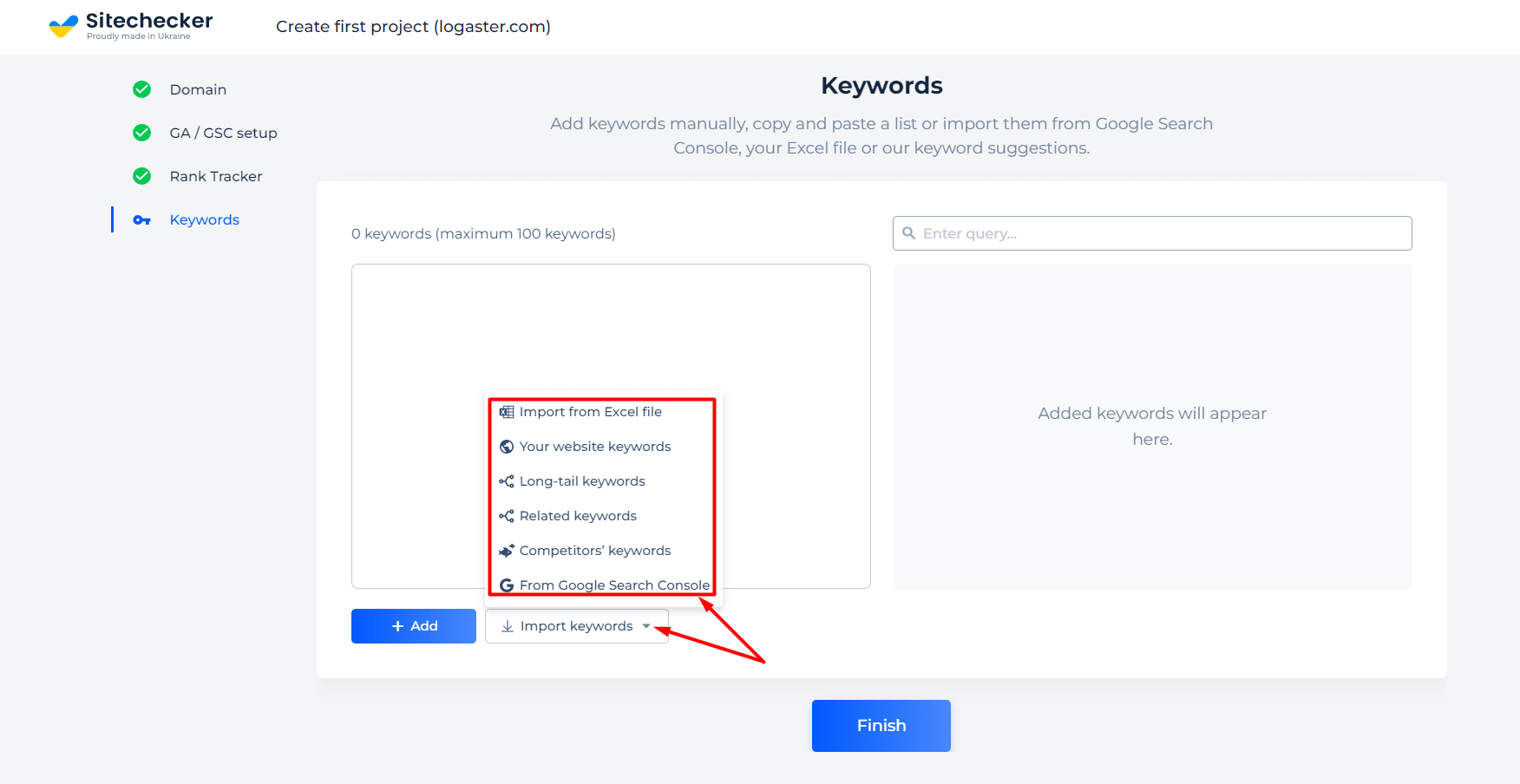 Suggestion for keywords in account settings