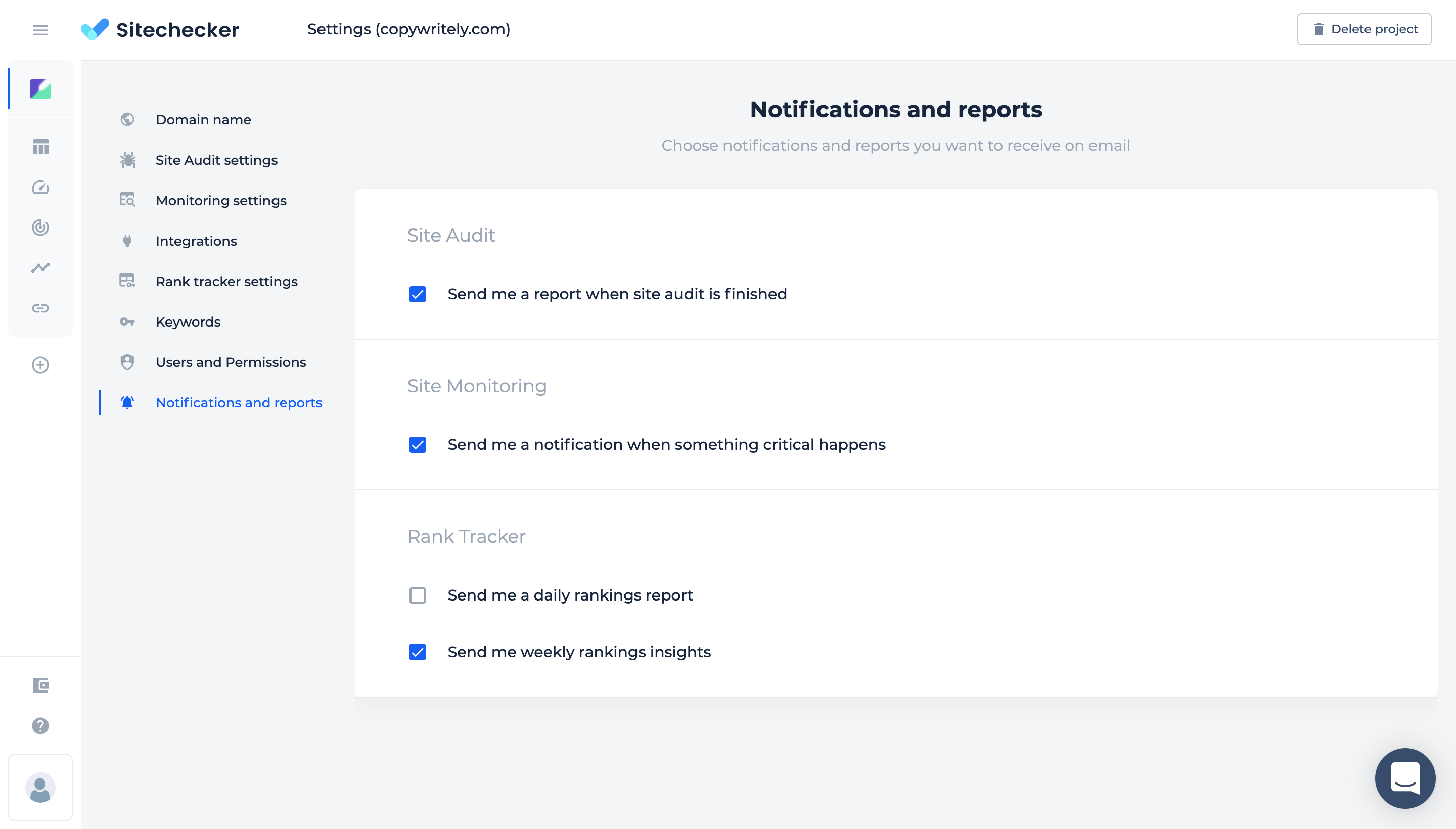 manage project notifications and reports
