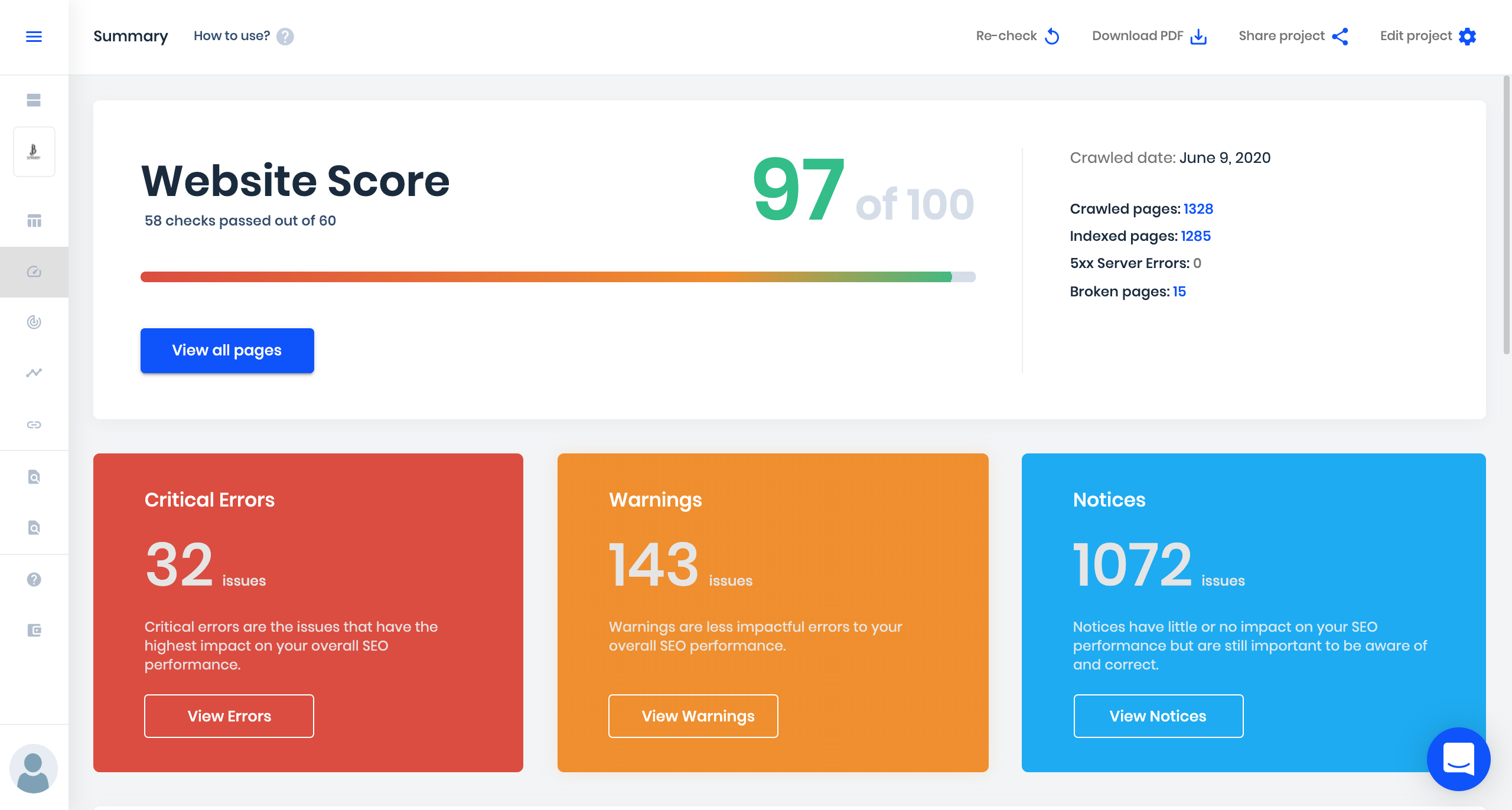 sitechecker product updates website score