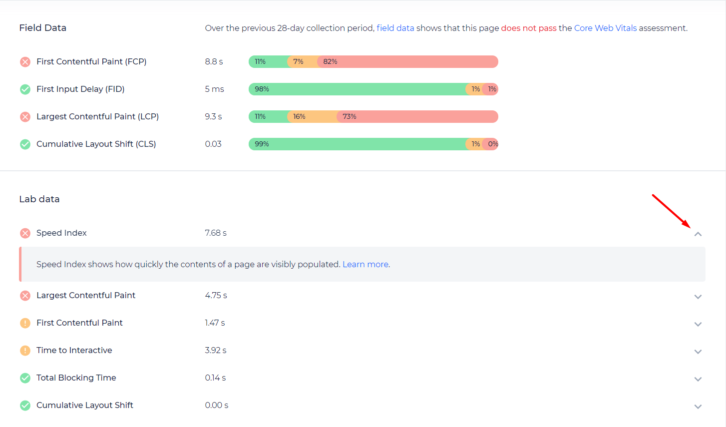 verificación de parámetros básicos de Web Vitals