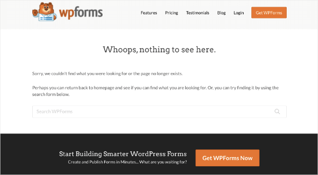 WPForm’s custom 404 page